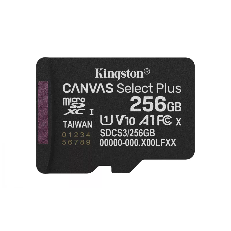 MicroSDXC memory card KINGSTON 256GB UHS‑I Canvas Select Plus Gen3, Class 10, 150 MB/s, A1, V10