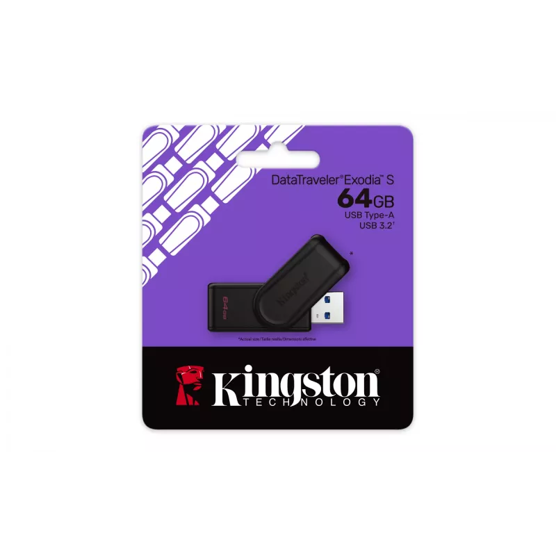 Kingston Technology DataTraveler 64GB Portable USB 3.2 Gen 1 Exodia S (Black/Black)