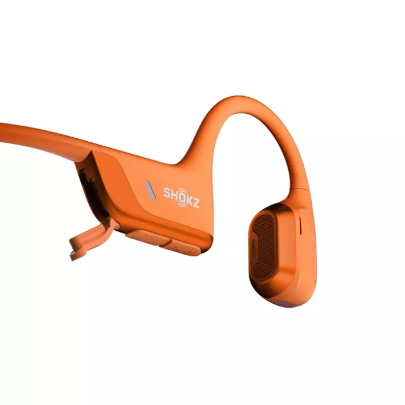 Bone conduction headset Shokz OpenRun Pro 2 — binaural, wireless Bluetooth 5.3, IP55, 12 h playtime, 150 mAh, orange, ear-hook