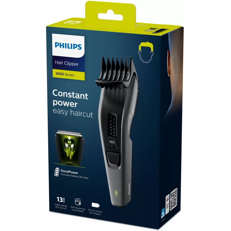 Philips HAIRCLIPPER Series 3000 HC3525/15 Hair clipper, Black, Grey, 0.5 mm, 2.3 cm, 4.1 cm, AC/Battery, 45 min