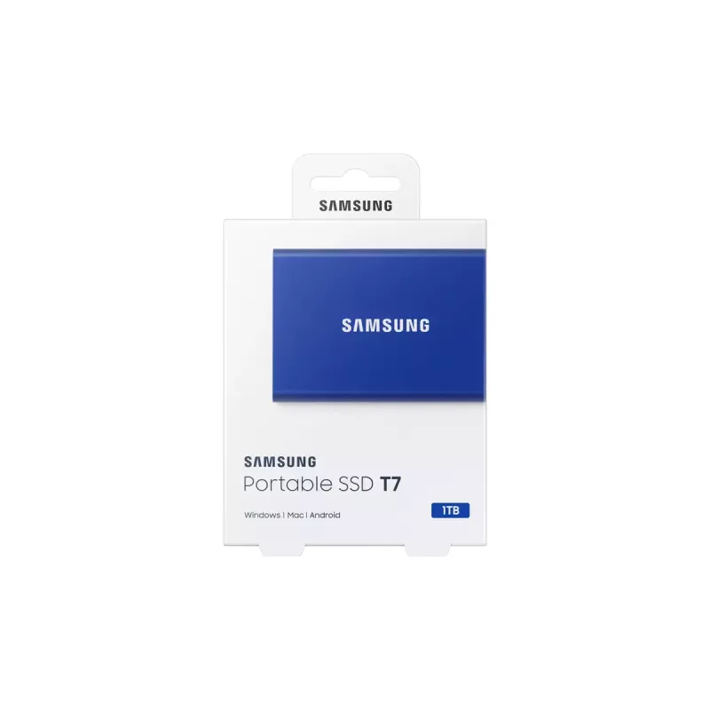 External SSD Samsung T7 Portable 1 TB, USB-C 3.2 Gen 2, NVMe, AES-256 Hardware Encryption, Blue