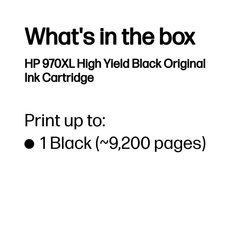 HP 970XL High Yield Black Original Ink Cartridge, Black, 1 pc(s), 9200 pages