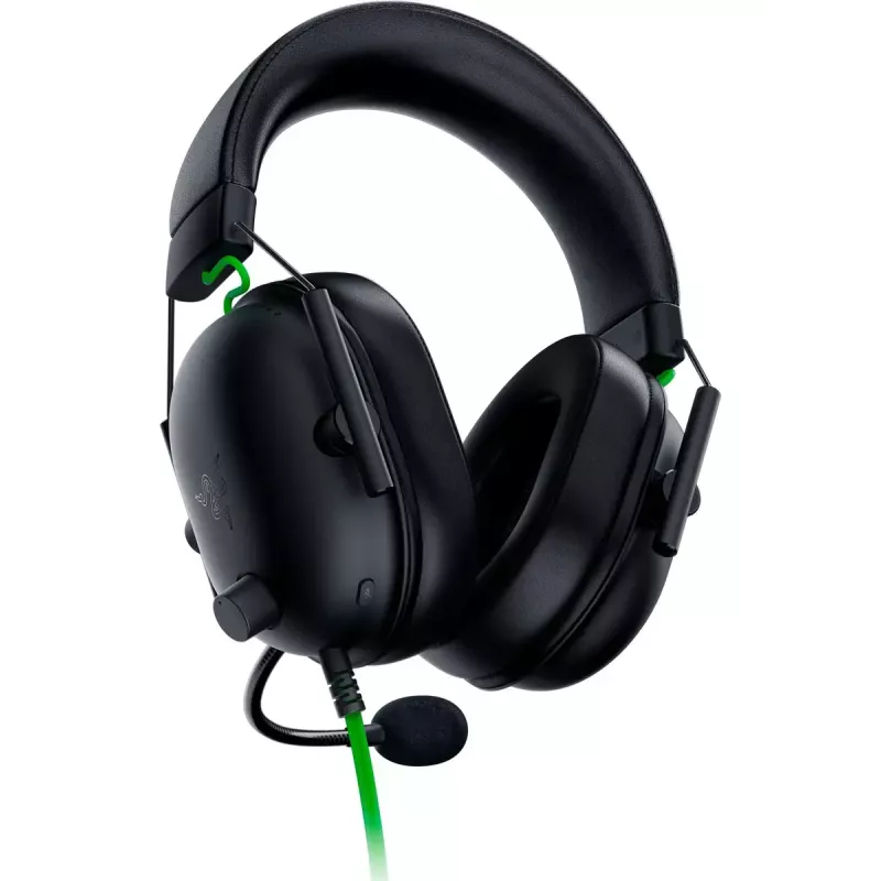 Wired gaming headset Razer BlackShark V2 X — binaural, 3.5 mm, 32 Ω, 100 dB, noise-canceling boom mic, 1.3 m cable, green/black