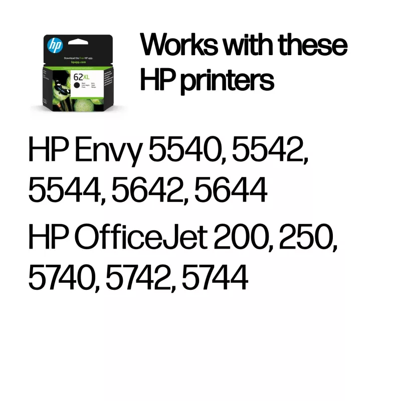 HP 62XL High Yield Black Original Ink Cartridge, Black, 1 pc(s), 600 pages