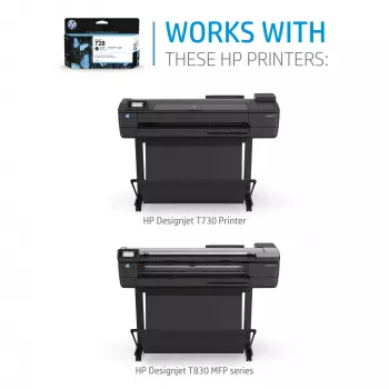 HP 728 130-ml Yellow DesignJet Ink Cartridge, HP DesignJet T730 Printer, HP DesignJet T830 Multifunction Printer, Thermal inkjet, Yellow, Singapore, 202 mm, 129 mm
