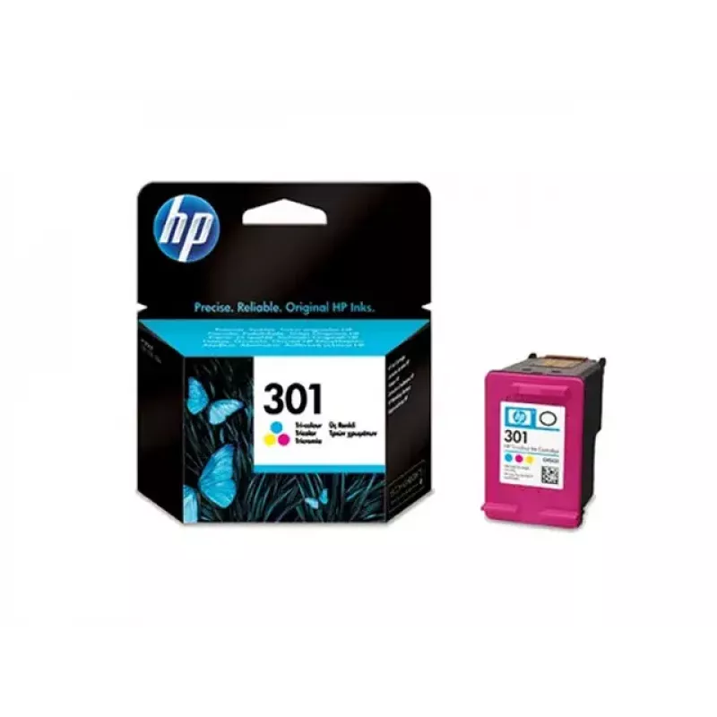 HP 301 Tri-color Original Ink Cartridge. Colour ink page yield: 150 pages, Printing colours: Cyan, Magenta, Yellow, Quantity per pack: 1 pc(s)