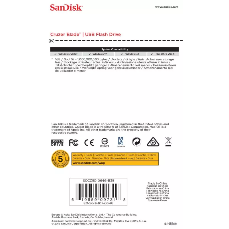 USB flash drive SanDisk 64 GB USB Type-A 2.0 Cruzer Blade