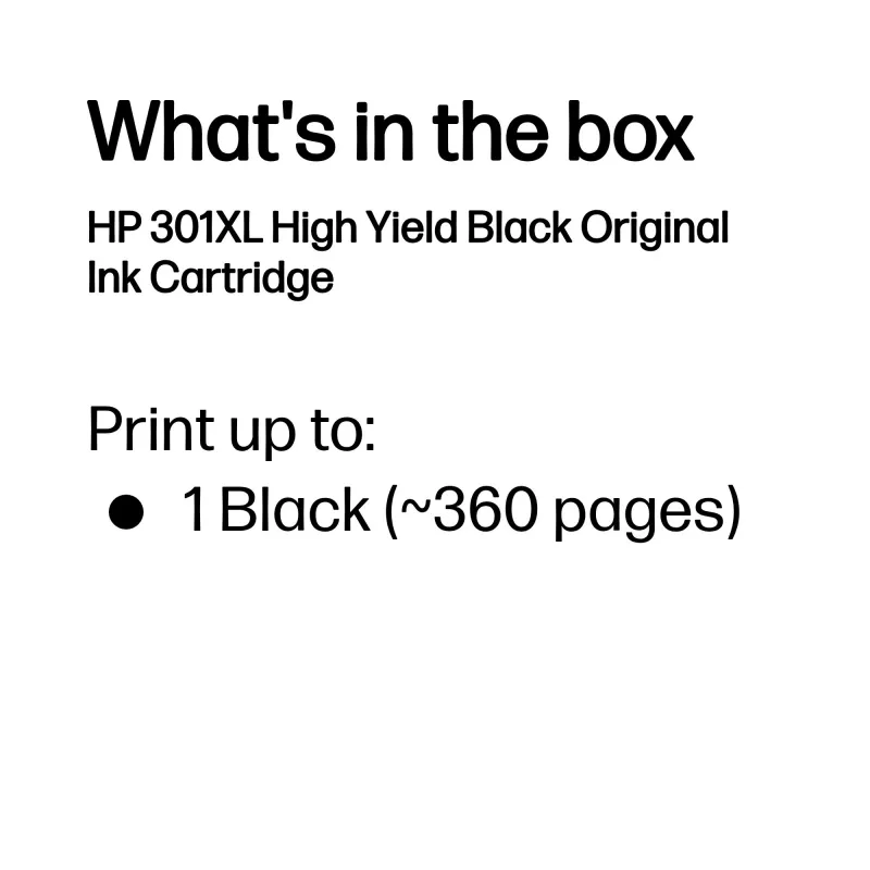 HP 301XL High Yield Black Original Ink Cartridge, Black, 1 pc(s), 360 pages