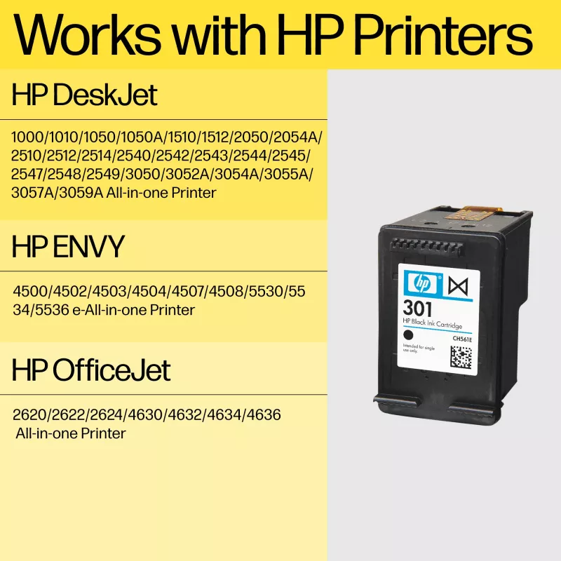 HP 301XL High Yield Black Original Ink Cartridge, Black, 1 pc(s), 360 pages