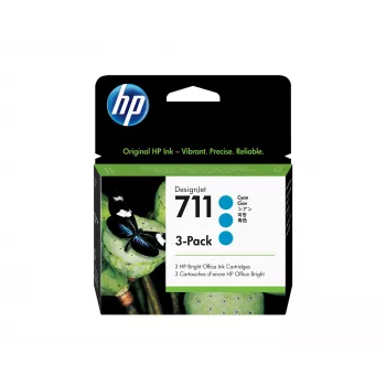 HP 711 3-pack 29-ml Cyan DesignJet Ink Cartridges, HP DesignJet T100, T120, T125, T130, T520, T525, T530 Printer series, Thermal inkjet, Cyan, Singapore, Malaysia, 114.8 mm, 45 mm