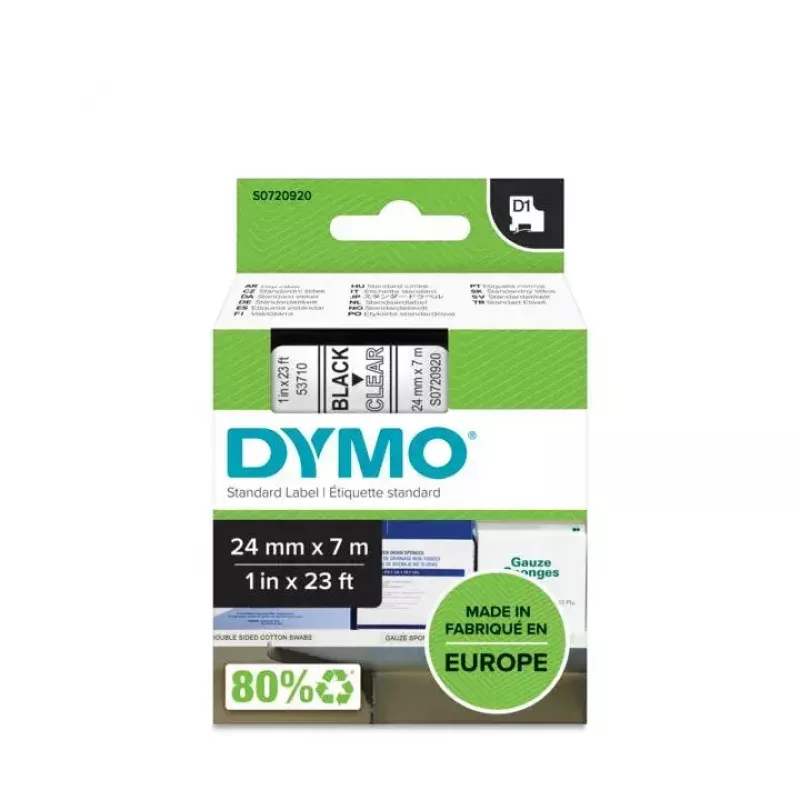 DYMO Authentic D1 Labels | 24mm x 7m Roll | Black Print on Clear | Self-Adhesive Labels for LabelManager Label Printers