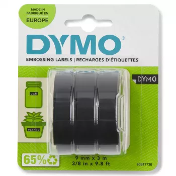 DYMO Authentic Embossing Label Tape | 9 mm x 3 m rolls | White Print on Black | Self-Adhesive | for Embossing Label Makers | 3 Count