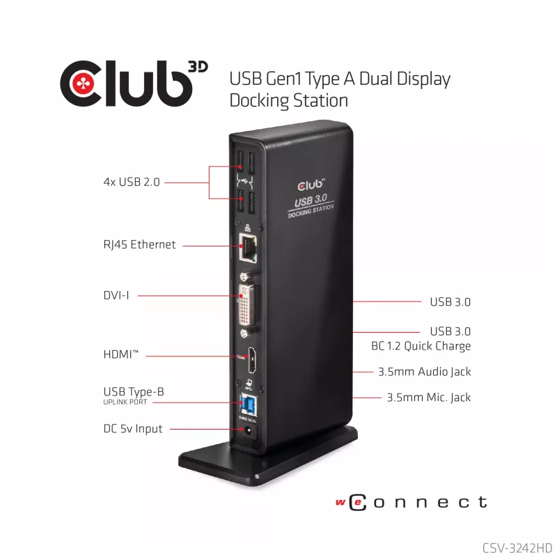 CLUB3D USB Gen1 Type A Dual Display ( HDMI and DVI) DisplayLink™ Docking Station