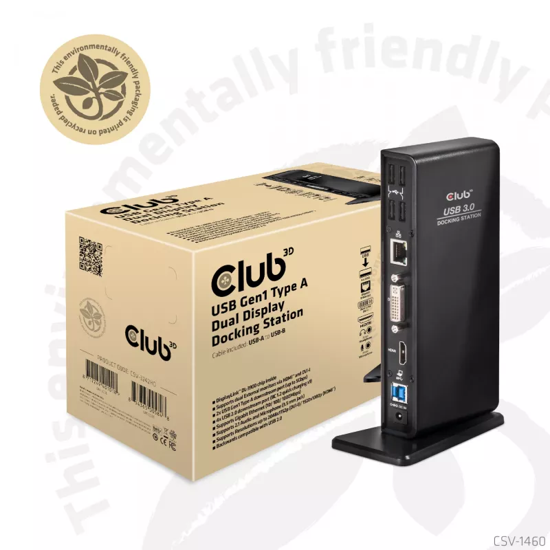 CLUB3D USB Gen1 Type A Dual Display ( HDMI and DVI) DisplayLink™ Docking Station