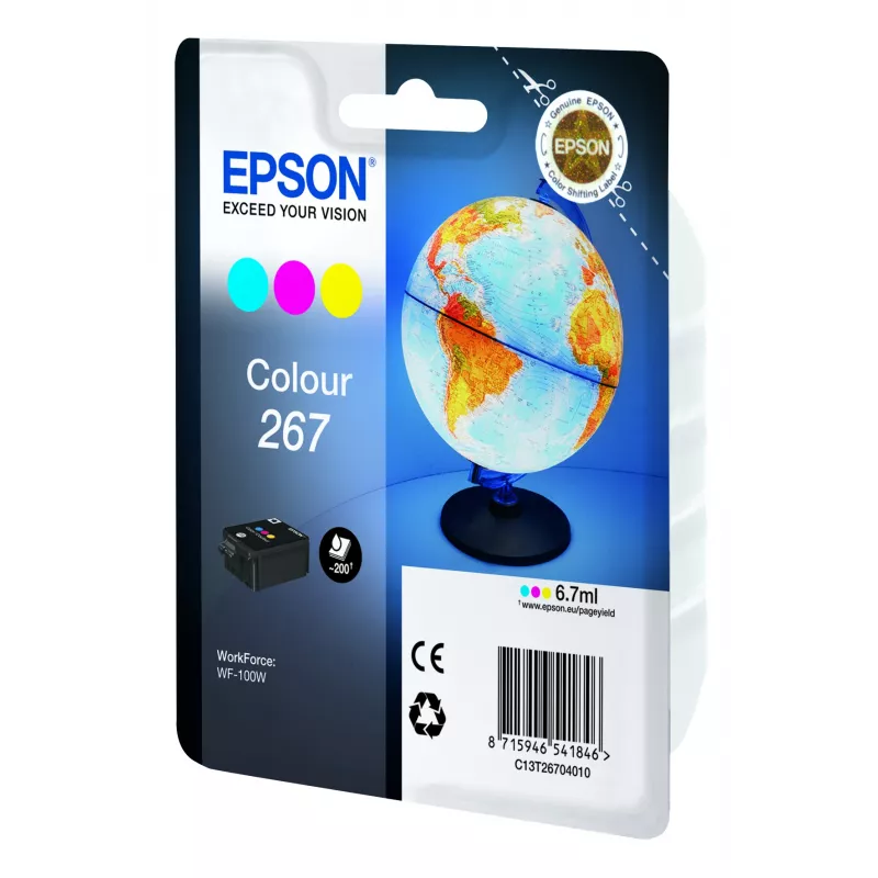 Epson Globe Singlepack Colour 267 ink cartridge, Cyan, Magenta, Yellow, Pigment-based ink, 6.7 ml, 1 pc(s), 200 pages