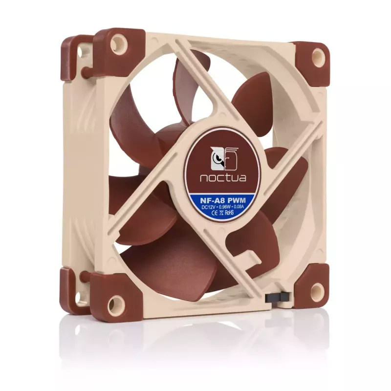 Case fan Noctua NF-A8 PWM — 80 mm, 12 V, 450–2200 RPM, 55.5 m³/h, 17.7 dB, MTBF 150000 h