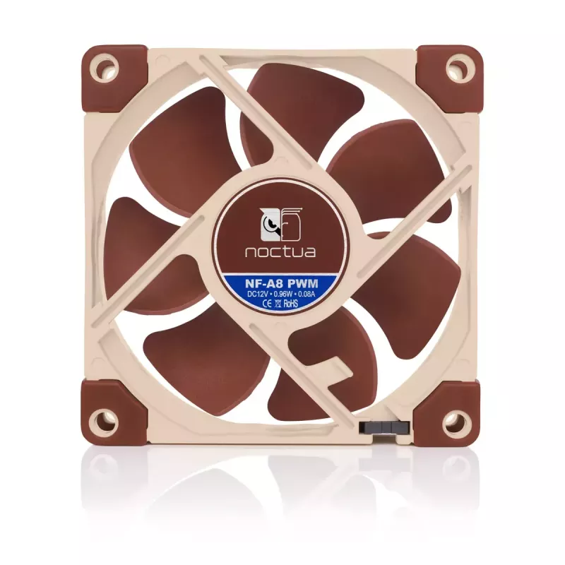 Case fan Noctua NF-A8 PWM — 80 mm, 12 V, 450–2200 RPM, 55.5 m³/h, 17.7 dB, MTBF 150000 h
