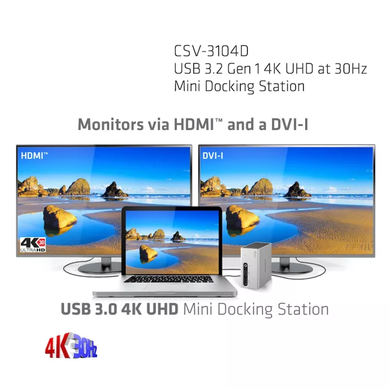 CLUB3D USB 3.2 Gen 1 4K UHD at 30Hz Mini Docking Station Ultra slim Design