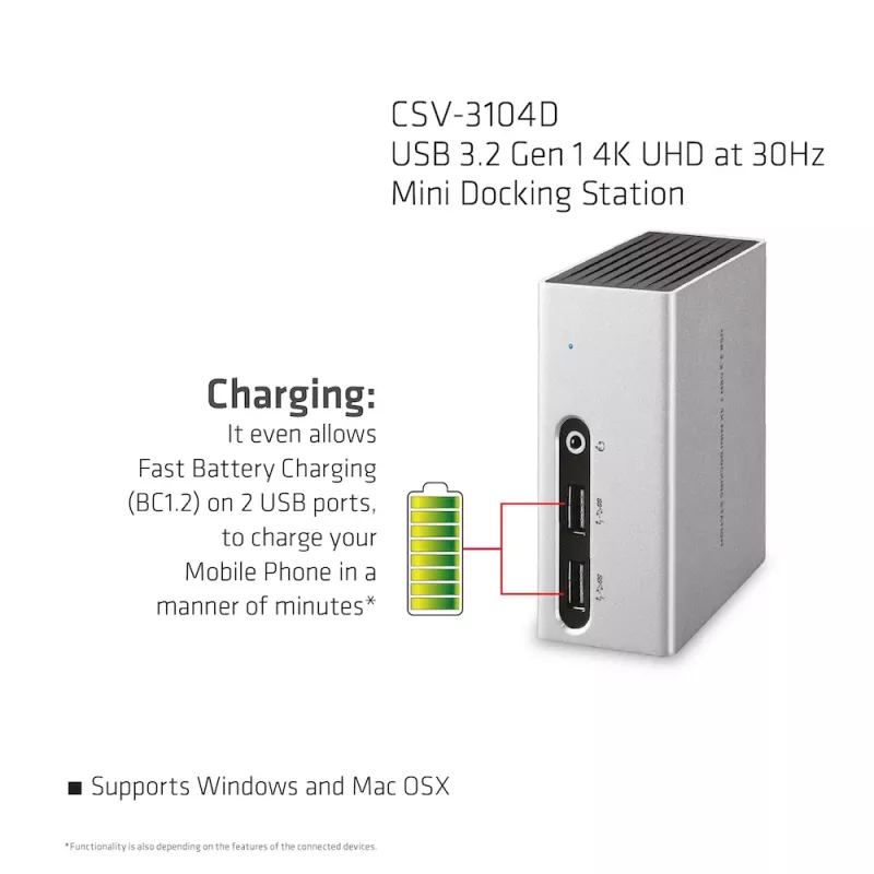 CLUB3D USB 3.2 Gen 1 4K UHD at 30Hz Mini Docking Station Ultra slim Design