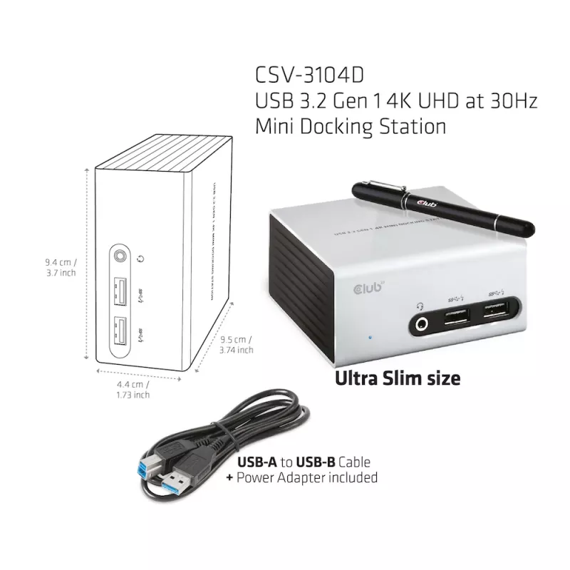 CLUB3D USB 3.2 Gen 1 4K UHD at 30Hz Mini Docking Station Ultra slim Design