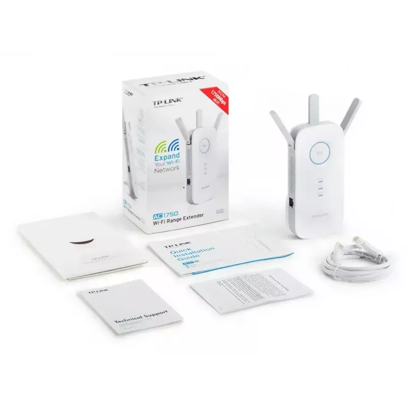 TP-LINK Extender RE450 802.11ac, 2.4GHz/5GHz, 450+1300 Mbit/s, 10/100/1000 Mbit/s, Ethernet LAN (RJ-45) ports 1, Antenna type 3xExternal
