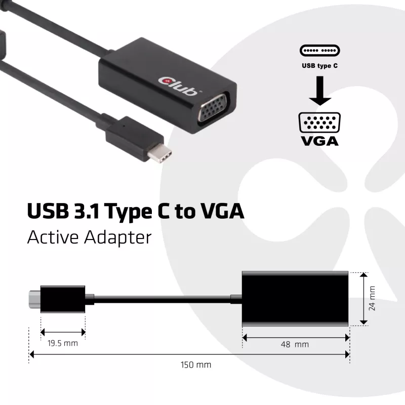 USB 3.1 Type C to VGA Active Adapter CLUB3D CAC-1502