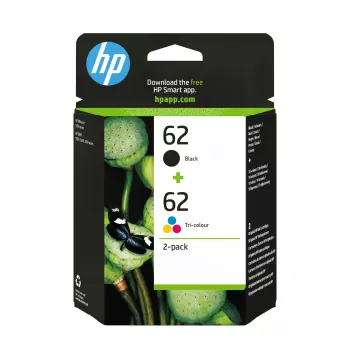 HP 62 2-pack Black/Tri-color Original Ink Cartridges, Black, Cyan, Magenta, Yellow, Pigment-based ink, 2 pc(s), 200 pages