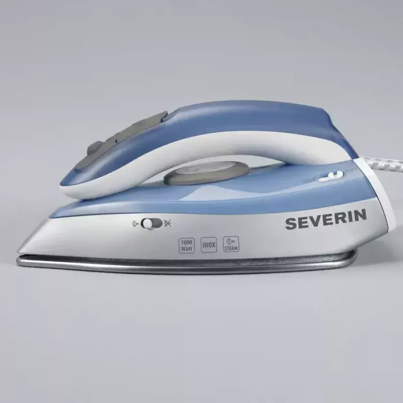 Dry & Steam iron SEVERIN BA 3234, 1000 W, stainless steel soleplate, 0.05 L water tank, dual voltage, vertical steam, blue/silver