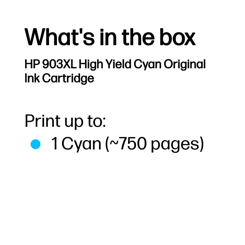 HP 903XL High Yield Cyan Original Ink Cartridge, Cyan, 1 pc(s), 750 pages