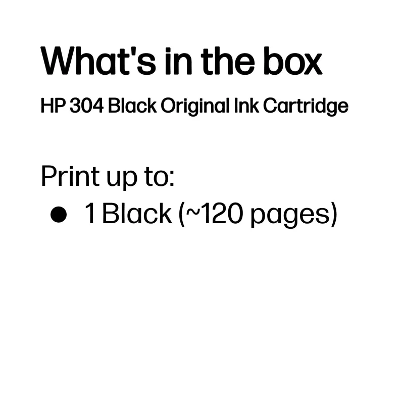 HP 304 Black Original Ink Cartridge, Black, 1 pc(s), 120 pages