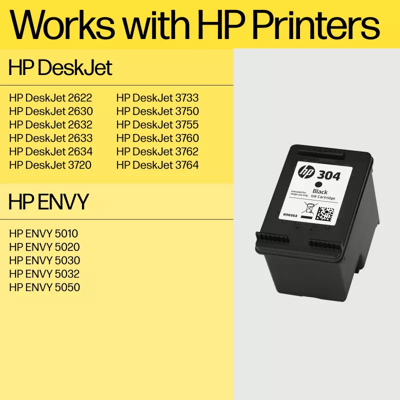 HP 304 Black Original Ink Cartridge, Black, 1 pc(s), 120 pages