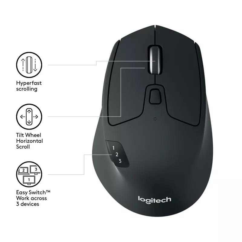 LOGITECH M720 Triathlon Multi Device Wireless Mouse - Black