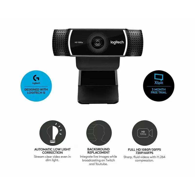 Logitech C922 1920 x 1080pixels USB Black webcam