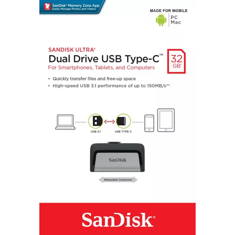 USB flash drive SanDisk 32GB USB Type-A USB Type-C Ultra Dual Drive