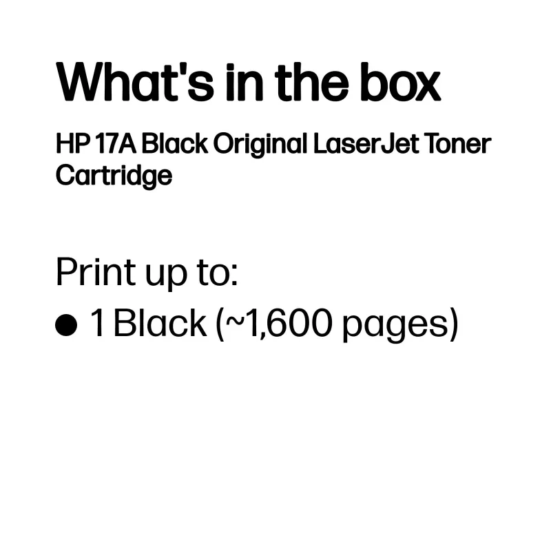 HP 17A Black Original LaserJet Toner Cartridge, 1600 pages, Black, 1 pc(s)