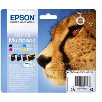 Epson Multipack 4-colours T0715 DURABrite Ultra Ink, Standard Yield, Black, Cyan, Magenta, Yellow, 7.4 ml, 5.5 ml, 1 pc(s), Multi pack