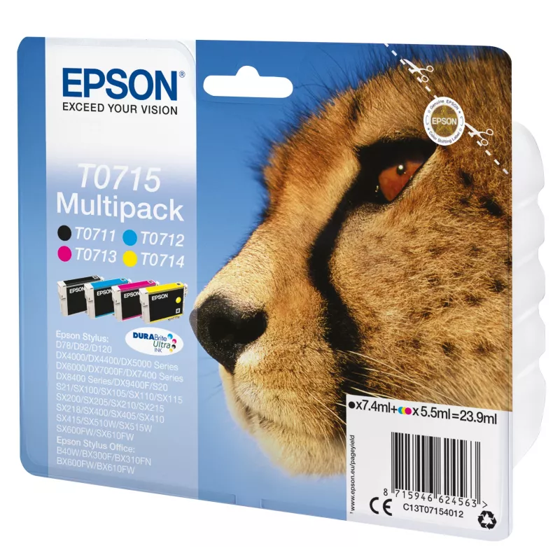 Epson Multipack 4-colours T0715 DURABrite Ultra Ink, Standard Yield, Black, Cyan, Magenta, Yellow, 7.4 ml, 5.5 ml, 1 pc(s), Multi pack
