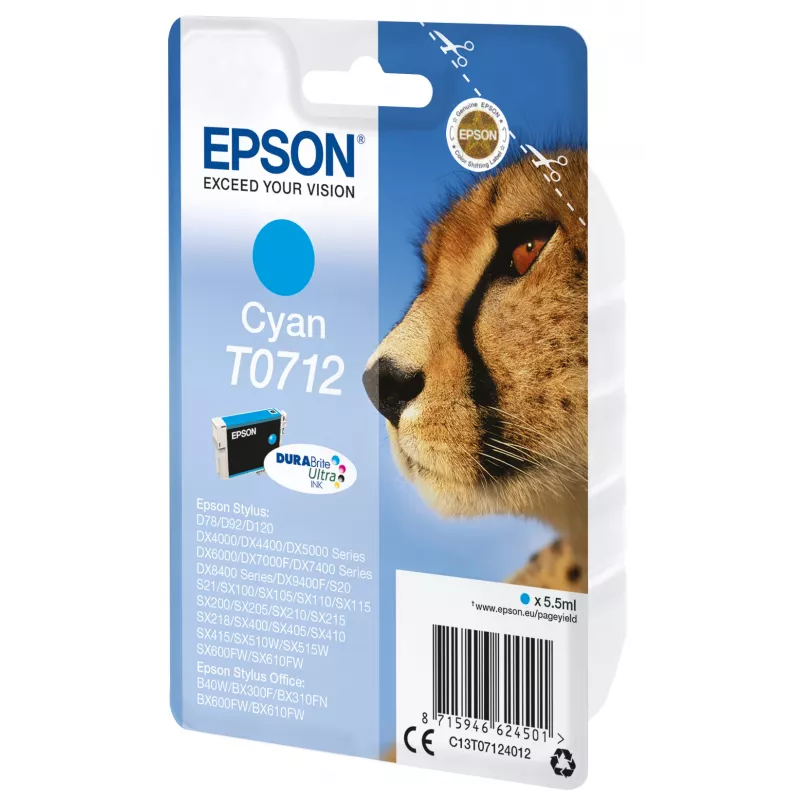 Epson Singlepack Cyan T0712 DURABrite Ultra Ink, Standard Yield, Cyan, 5.5 ml, 1 pc(s)