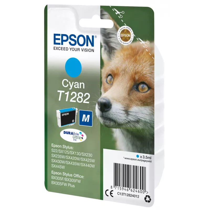 Epson Fox Singlepack Cyan T1282 DURABrite Ultra Ink, Cyan, 3.5 ml, 1 pc(s), 260 pages