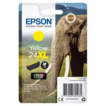 Epson Elephant Singlepack Yellow 24XL Claria Photo HD Ink