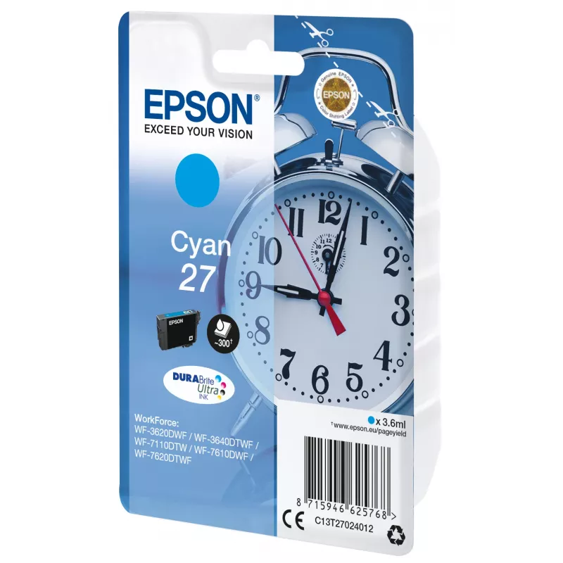 Epson Alarm clock Singlepack Cyan 27 DURABrite Ultra Ink