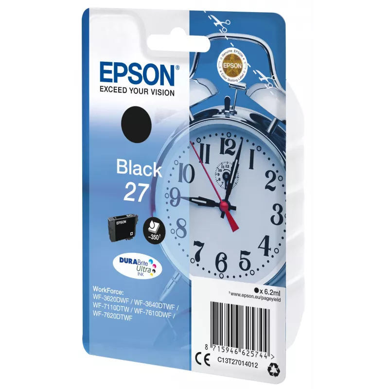 Epson Alarm clock Singlepack Black 27 DURABrite Ultra Ink, Standard Yield, Black, Pigment-based ink, 6.2 ml, 1 pc(s), 350 pages