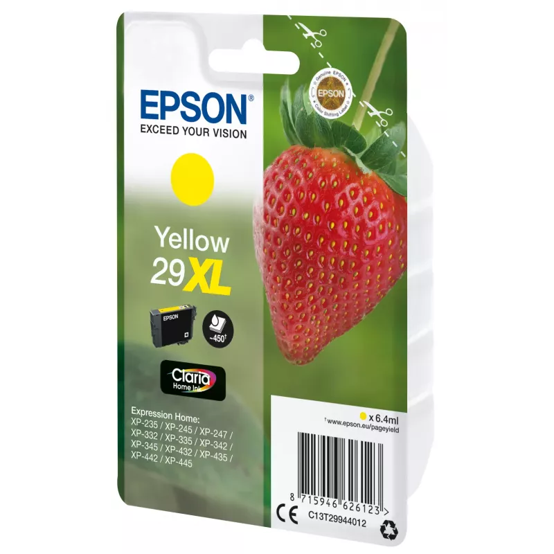 Epson Strawberry Singlepack Yellow 29XL Claria Home Ink, High (XL) Yield, Yellow, Pigment-based ink, 6.4 ml, 1 pc(s), 450 pages