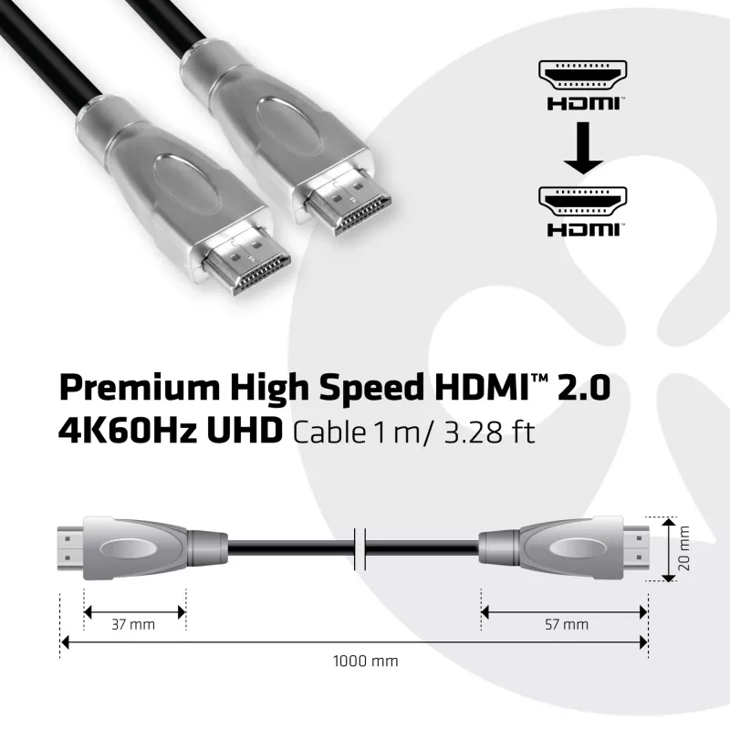 CLUB3D Premium High Speed HDMI™ 2.0 4K60Hz UHD Cable 1 m/ 3.28 ft