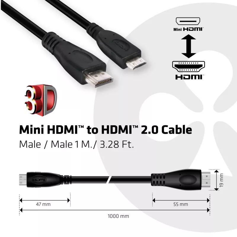 CLUB3D Mini HDMI™ to HDMI™ 2.0 4K60Hz Cable 1M / 3.28Ft