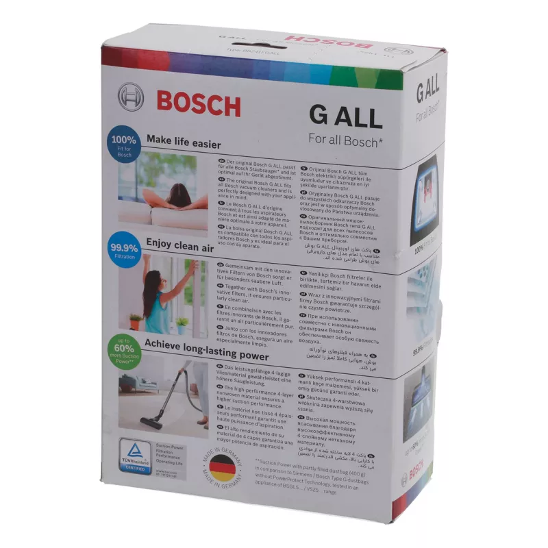 Vacuum accessory Bosch BBZ 41FGALL — 4 dust bags and 1 filter, weight 0.14 kg, compact package