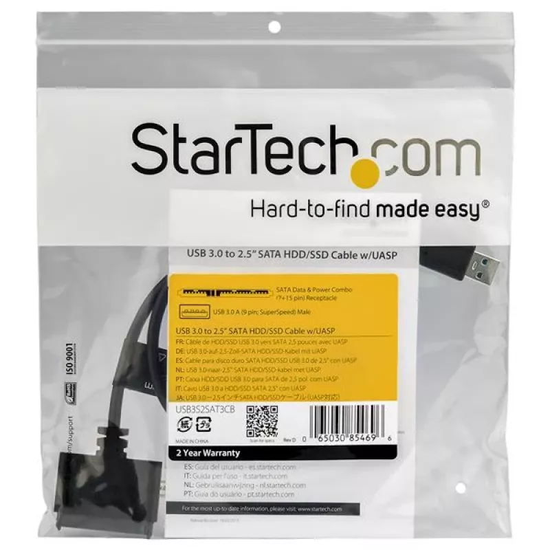 StarTech.com SATA to USB Cable with UASP, Black, 6 Gbit/s, CE, FCC, 0 - 60 °C, -10 - 70 °C, 49 mm