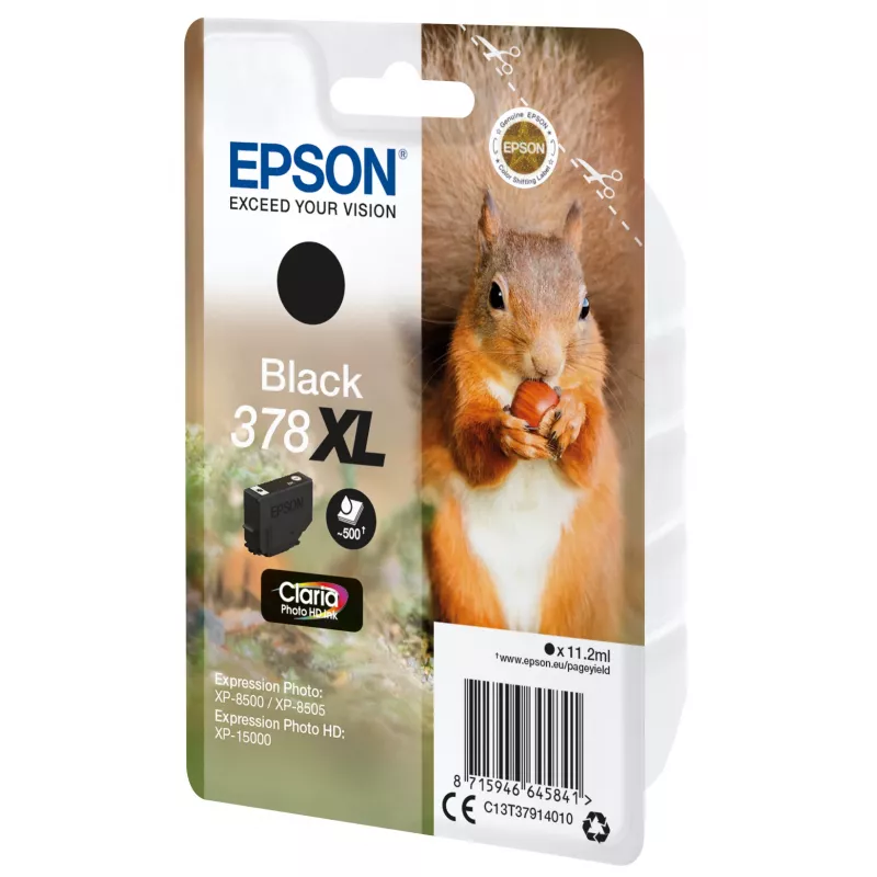 Epson Squirrel Singlepack Black 378XL Claria Photo HD Ink, High (XL) Yield, Black, Pigment-based ink, 11.2 ml, 1 pc(s), 500 pages