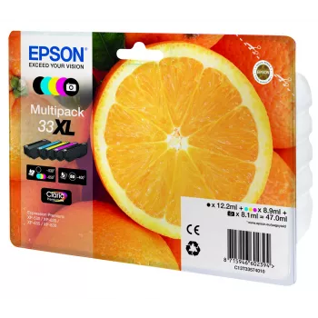 Epson Oranges Multipack 5-colours 33XL Claria Premium Ink, High (XL) Yield, Black, Photo black, Cyan, Magenta, Yellow, Pigment-based ink, Dye-based ink, 12.2 ml, 8.9 ml