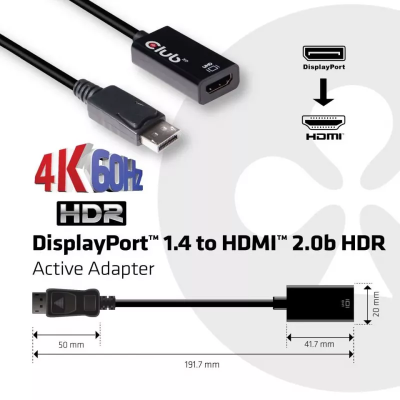 Active Adapter DisplayPort 1.4 to HDMI 2.0b CLUB3D CAC-1080